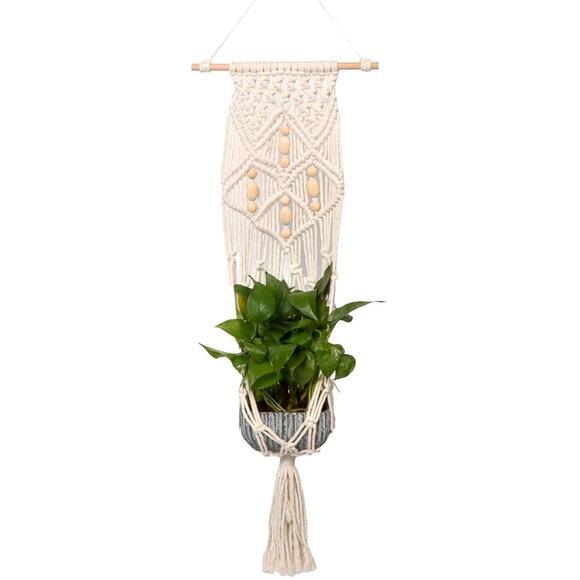 Lily's Home Ivory Macrame Plant Hangers with Cement Pot – Elegant Indoor/Outdoor - Picture 1 of 6
